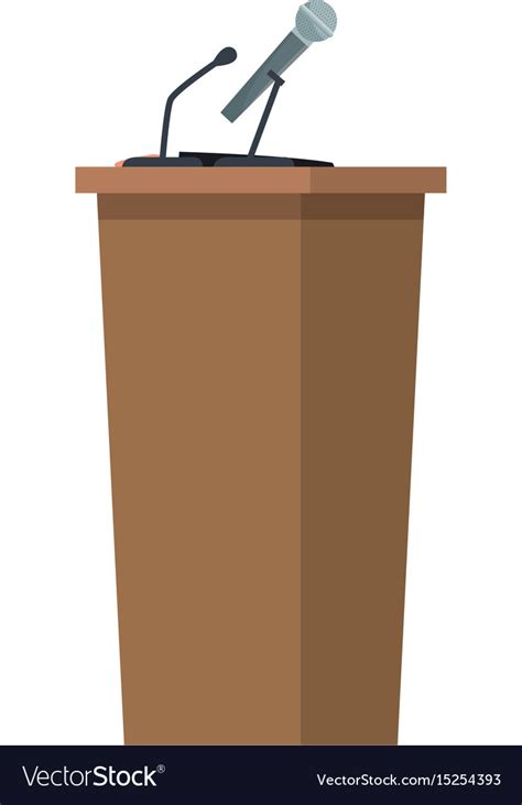 Wooden Podium Tribune Stand With Microphones Vector Image