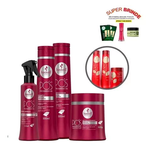 Kit Haskell Pós Progressiva 500ml Shampoo Cond Másc Leave In