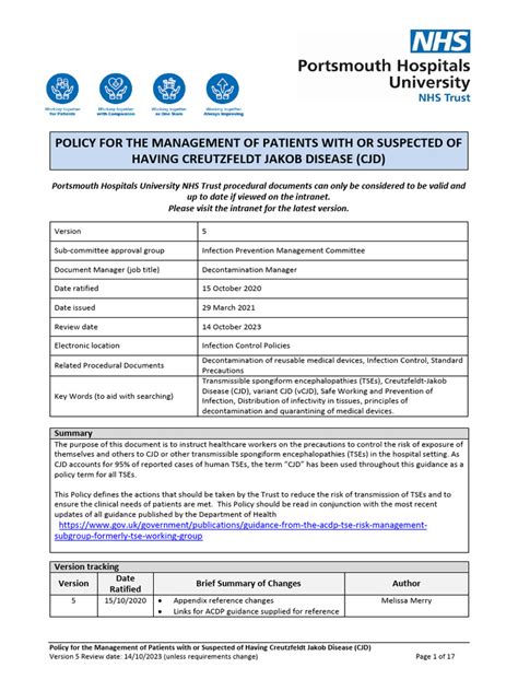 CJD Policy | PDF | Medical Specialties | Clinical Medicine