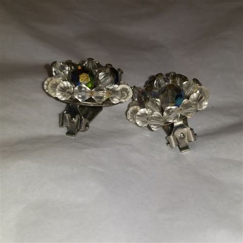 Antique Faceted Crystal Aurora Borealis And Silvertone Gem