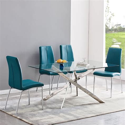 Daytona Rectangular Glass Dining Table With Opal Teal Chairs