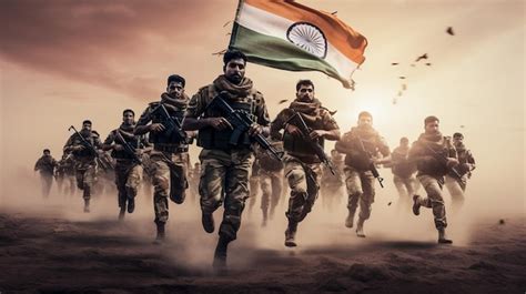 Premium Photo | Indian army with indian flag