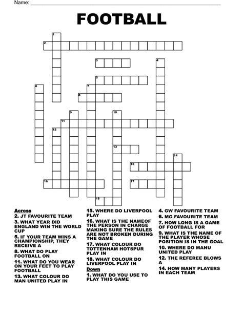 Football Crossword Printable Printable Word Searches