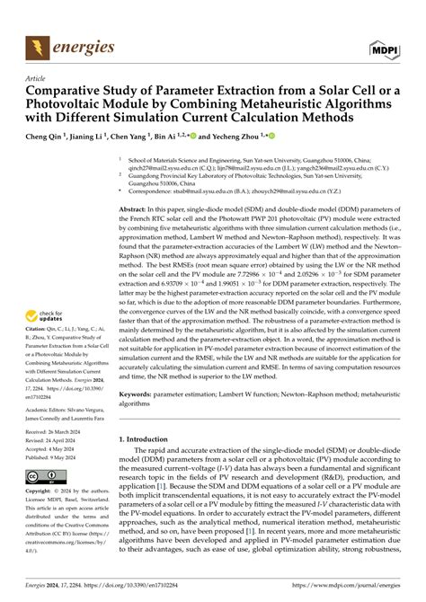 Pdf Comparative Study Of Parameter Extraction From A Solar Cell Or A