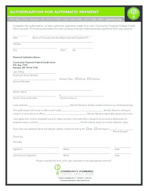 Fillable Online Complete This Authorization To Have Automatic Payments