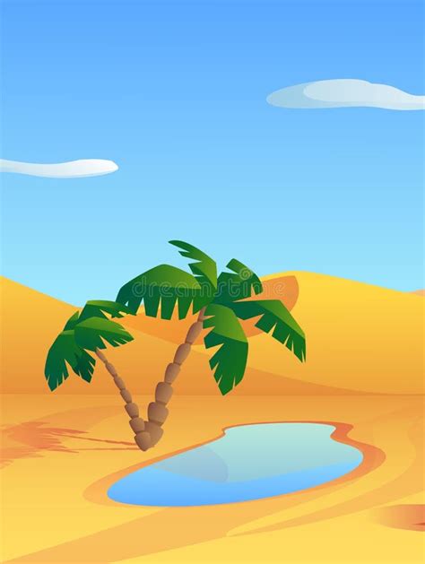 Vertical Desert Landscape With Palms And Pond Flat Style Vector