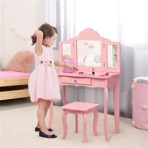 Costway Set Toeletta Per Bambini Tavolo Toeletta Principessa Con