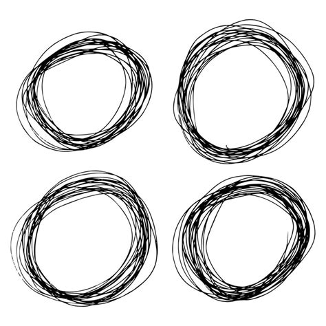 Set Of Four Sketch Hand Drawn Ellipse Shapes Abstract Pencil Scribble