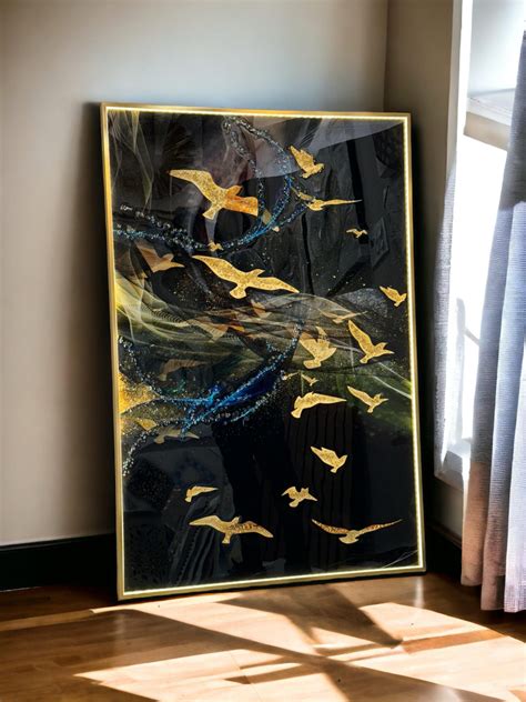 Golden Flying Birds Crystal Painting with LED - Home Sajawat