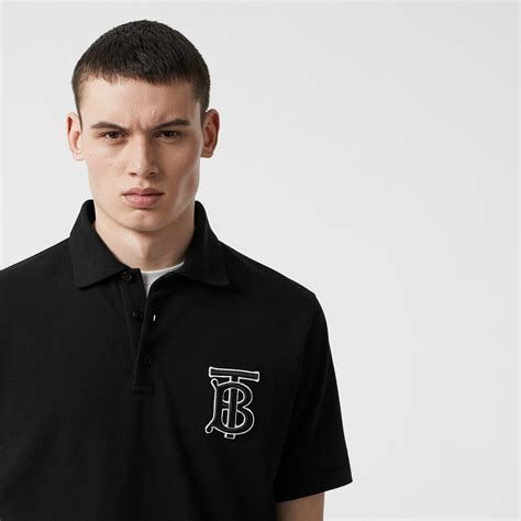 Monogram Motif Cotton Piqué Polo Shirt In Black Men Burberry United