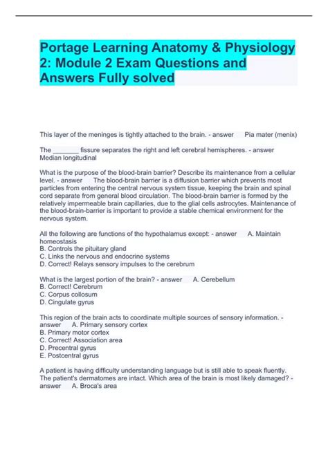 Portage Learning Anatomy Physiology 2 Module 2 Exam Questions And