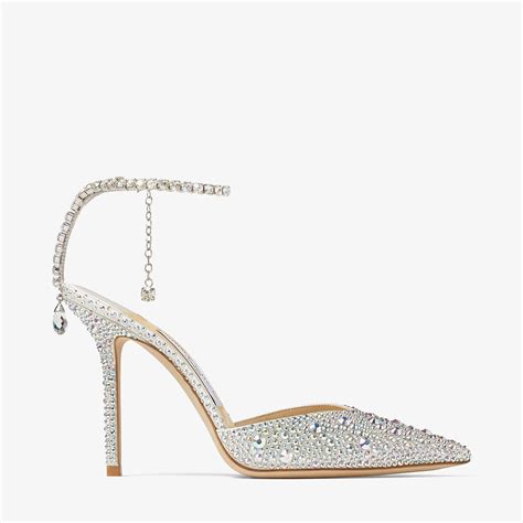 Saeda 100 Ivory Satin Pumps With Crystal Embellishment JIMMY CHOO