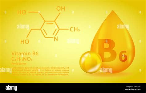 Realista B6 Piridoxina Gota De Vitamina Con Fórmula Química Estructural 3d Molecule De Vitamina