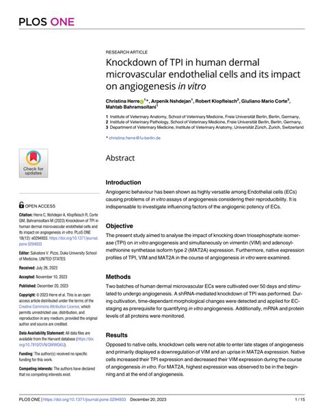 Pdf Knockdown Of Tpi In Human Dermal Microvascular Endothelial Cells