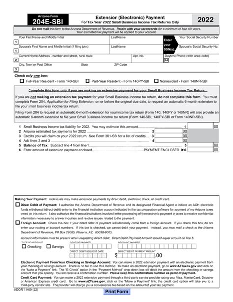 Arizona Form 204e Sbi Ador11409 2022 Fill Out Sign Online And Download Fillable Pdf