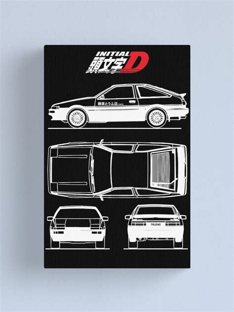 Initial D Ae86 Toyota Trueno Blueprint Black Canvas Print For Sale