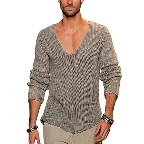 Men S Sweater Pullover Sweater Jumper Ribbed Knit Knitted V Neck Daily