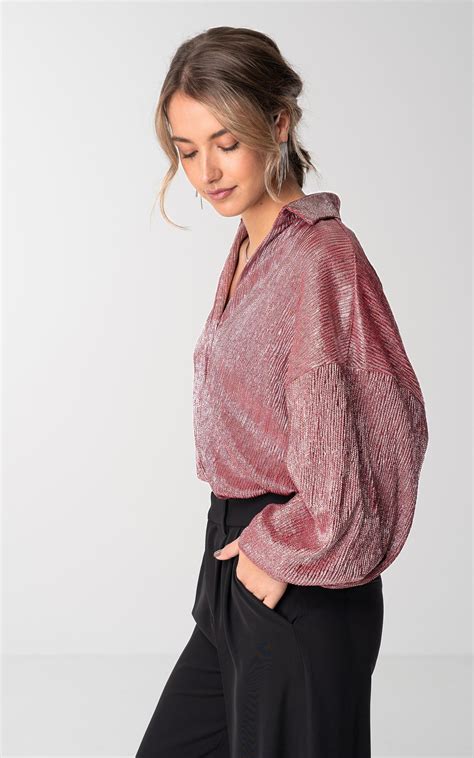 Oversized Metallic Blouse Met Knoopjes Roze