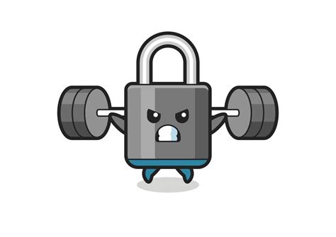 Padlock Mascot Cartoon With A Barbell 3283202 Vector Art At Vecteezy