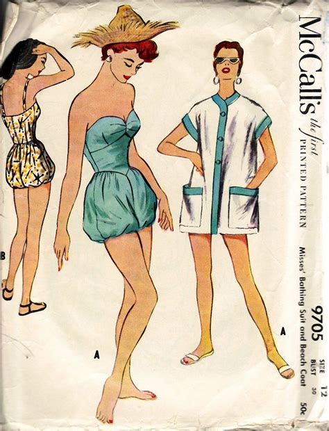 1954 Misses Bathing Suit And Beach Coat McCall S 9705 Etsy Vintage