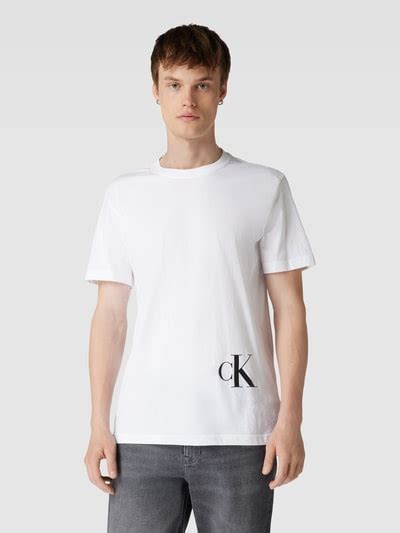 Calvin Klein Jeans T Shirt Mit Label Print Weiss Online Kaufen