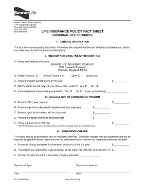life insurance policy fact sheet blank fillable template fill