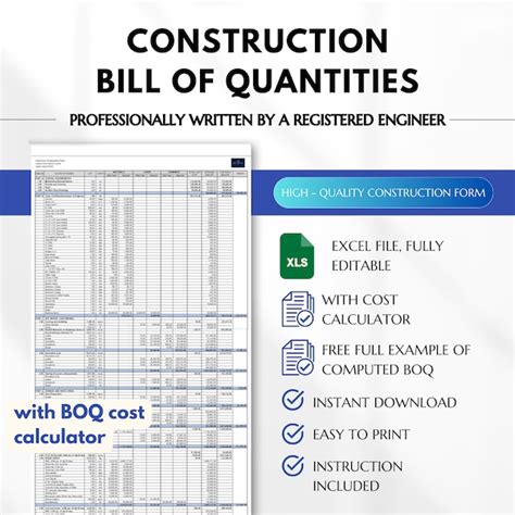 Bill of Quantities Template - Etsy