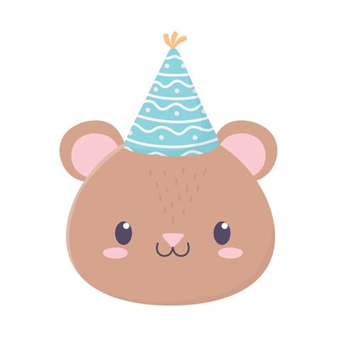 happy birthday bear face with party hat cartoon isolated icon 13434749 ...