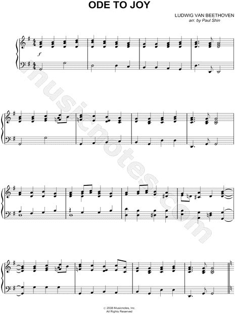 Ludwig Van Beethoven Ode To Joy Sheet Music Piano Solo In G Major Transposable Download