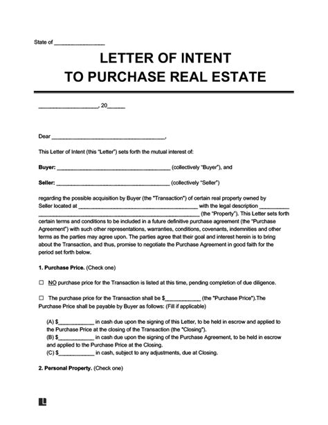 Letter Of Intent Loi Template And Sample Free Pdf Example