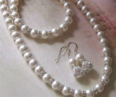 Bridal Pearl Jewelry Set Pearl Necklace Earring Bracelet Set Etsy