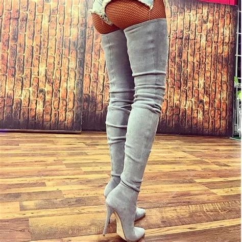 Sexy Ladies Over Knee High Boots Suede High Heels Women Pumps Thigh High Stiletto Celebrity