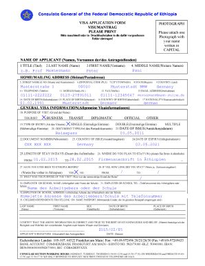 Fillable Online Musterantrag Thiopien Mein Visum De Fax Email Print