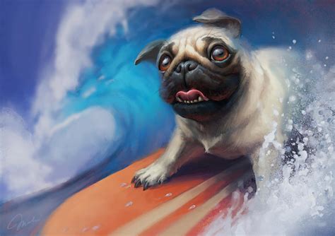 Surfing pug by MagdaPROski on DeviantArt