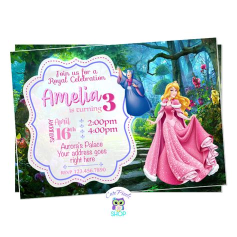 Sleeping Beauty Invitation Princess Aurora Birthday Cute Pixels Shop