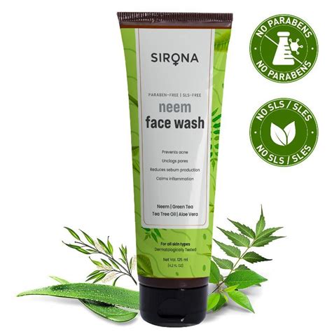 Sirona Anti Acne Face Wash For Men And Women Infused With Neem Aloe Vera Tea Tree Oil And Green Tea