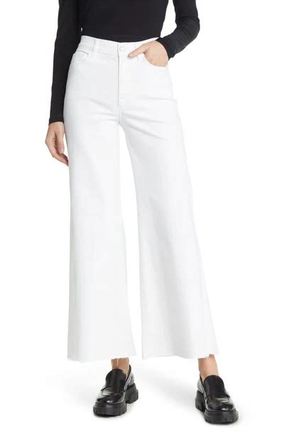 Frame Le Palazzo Raw Hem Wide Leg Jeans In White Modesens