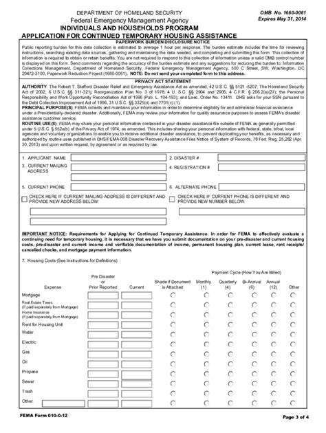 Instructions For Completing Your Application For Continued Temporary Housing Assistance Form