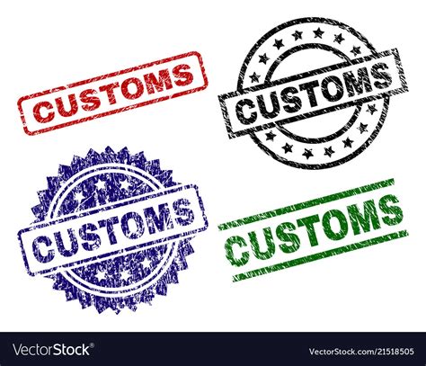 Damaged Textured Customs Stamp Seals Royalty Free Vector