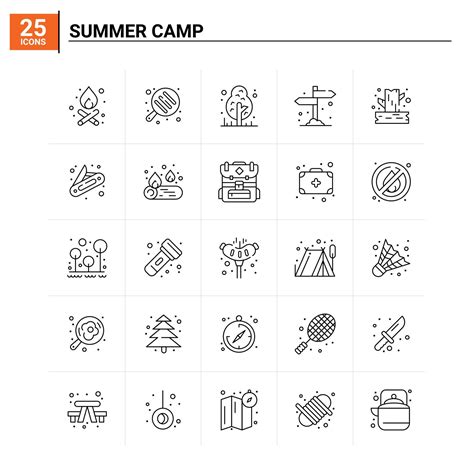 25 Summer Camp Icon Set Vector Background 14764913 Vector Art At Vecteezy