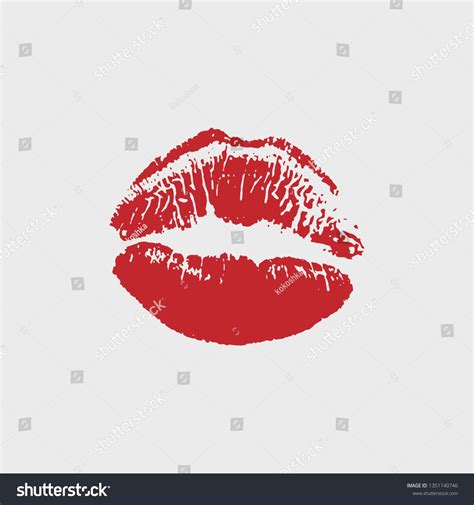 Vector Illustration Of Womans Girl Red Lipstick Kiss Mark Isolated On White Background