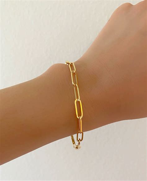 K Gold Paper Clip Bracelet K Yellow Gold Paper Clip Etsy Gold