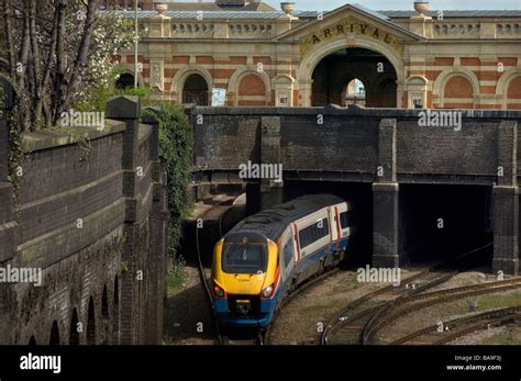 An East Midland Trains Midland Mainline Meridian Class 222 Train Arrives At Leicester Railway