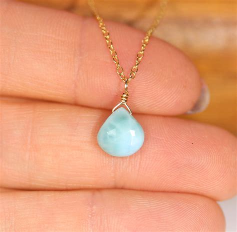 Larimar Necklace Blue Stone Drop Necklace Something Blue Etsy