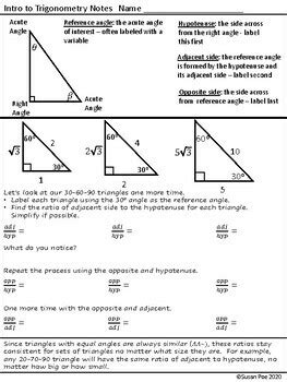 Intro To Trig Notes And Practice Worksheets By Poe Pro Math Resouces