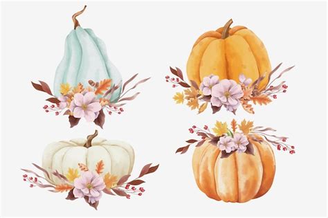 Premium Vector Autumn Pumpkins And Leaves In Watercolor Style