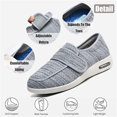 Diabetic/Edema/Lymphedema Men's Shoes | Wide Width Adjustable Closure | Light Gray | Orthopedic ...