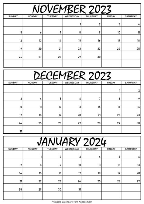 Printable Calendar November To January Printable Calendar