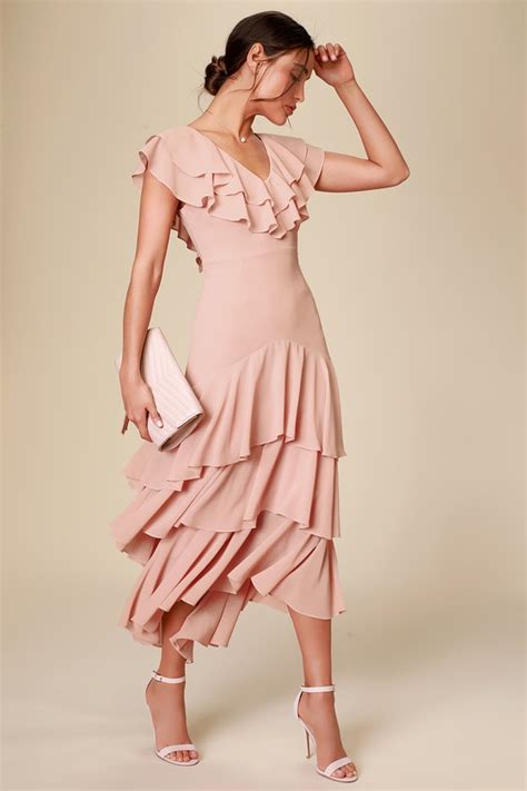 Betsey Blush Ruffled Midi Dress Blush Midi Dress Midi Ruffle Dress