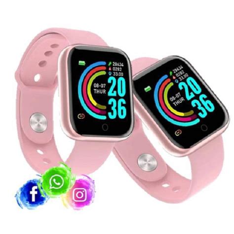 Kit 2 Relogio Inteligente Smartwatch D20 Rosa Whatsapp Insta Em